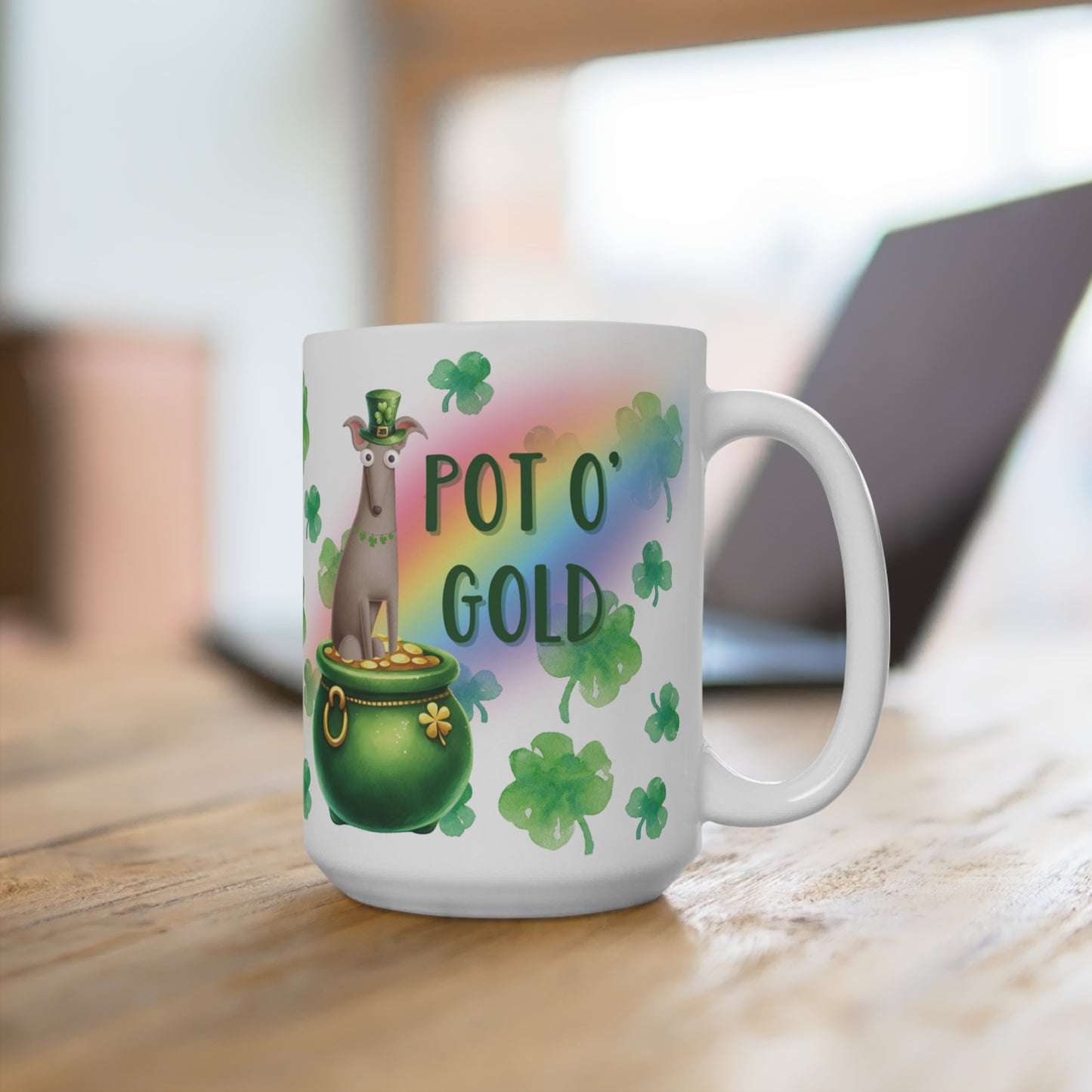 Pot O' Gold St. Patrick's Day Greyhound Iggy Whippet Mug 15oz