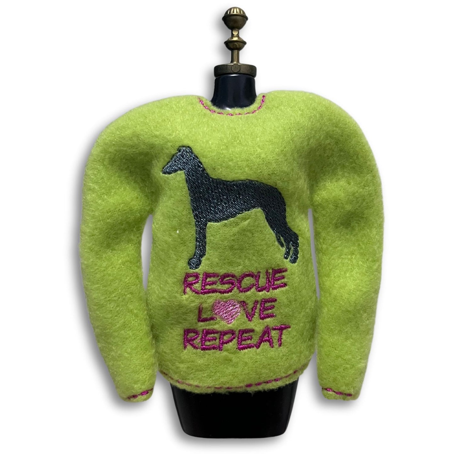 Elf Sweater Whippet Greyhound Rescue Love Repeat Grinch Green