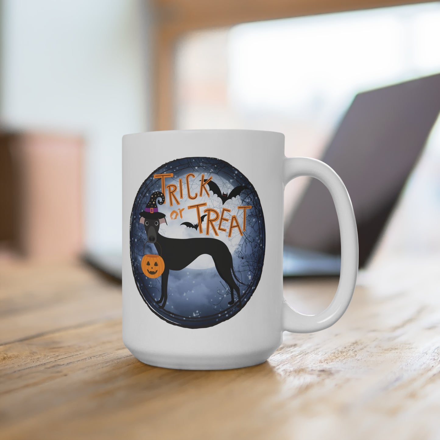 Trick or Treat Halloween Hound Whippet Iggy Greyhound Mug 15oz