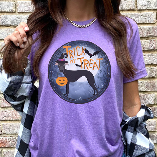 Trick or Treat Halloween Hound Greyhound Whippet Unisex Jersey Short Sleeve Tee