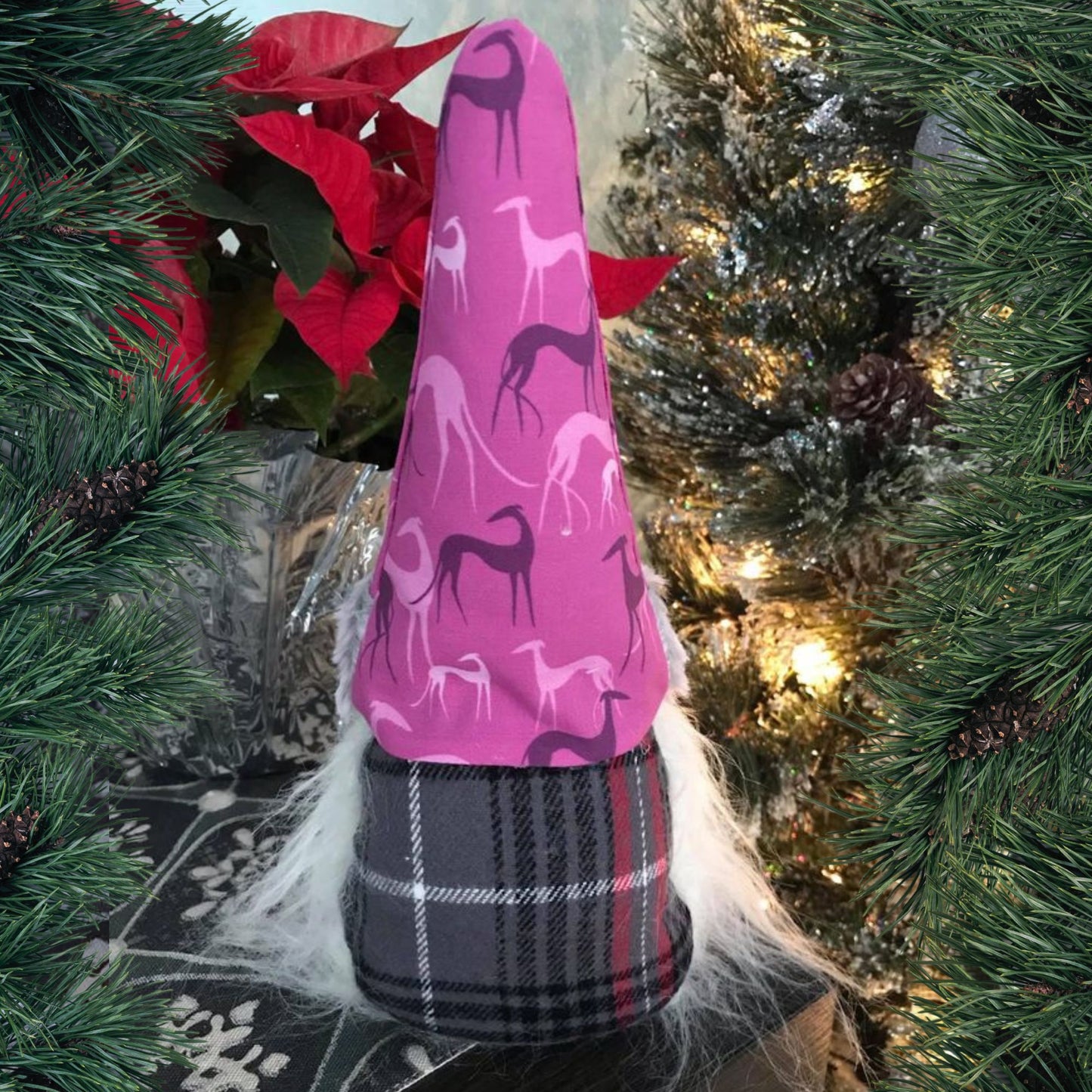 Hound Loving Gnome with Pink Greyhound Shadows Hat