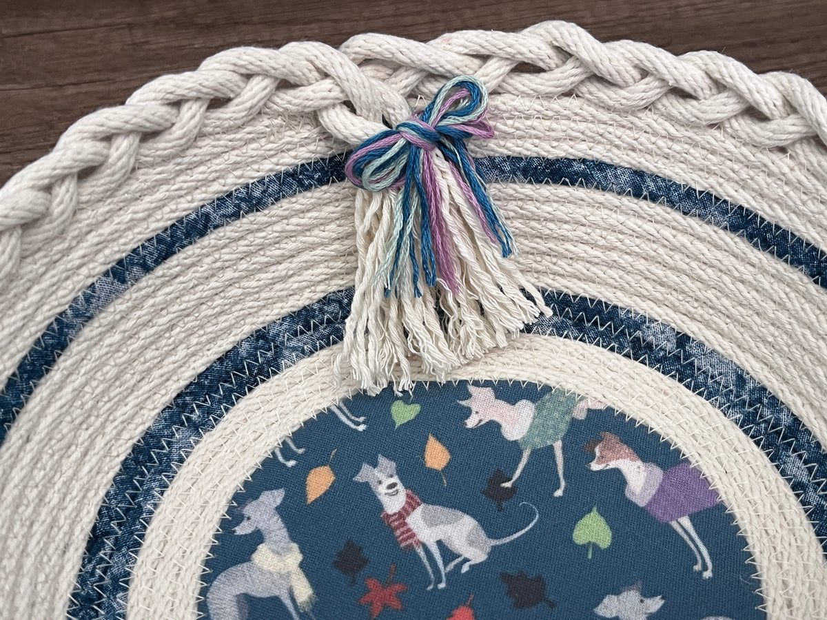 Festive Fall Hounds Greyhound Whippet Rope Bowl / Basket