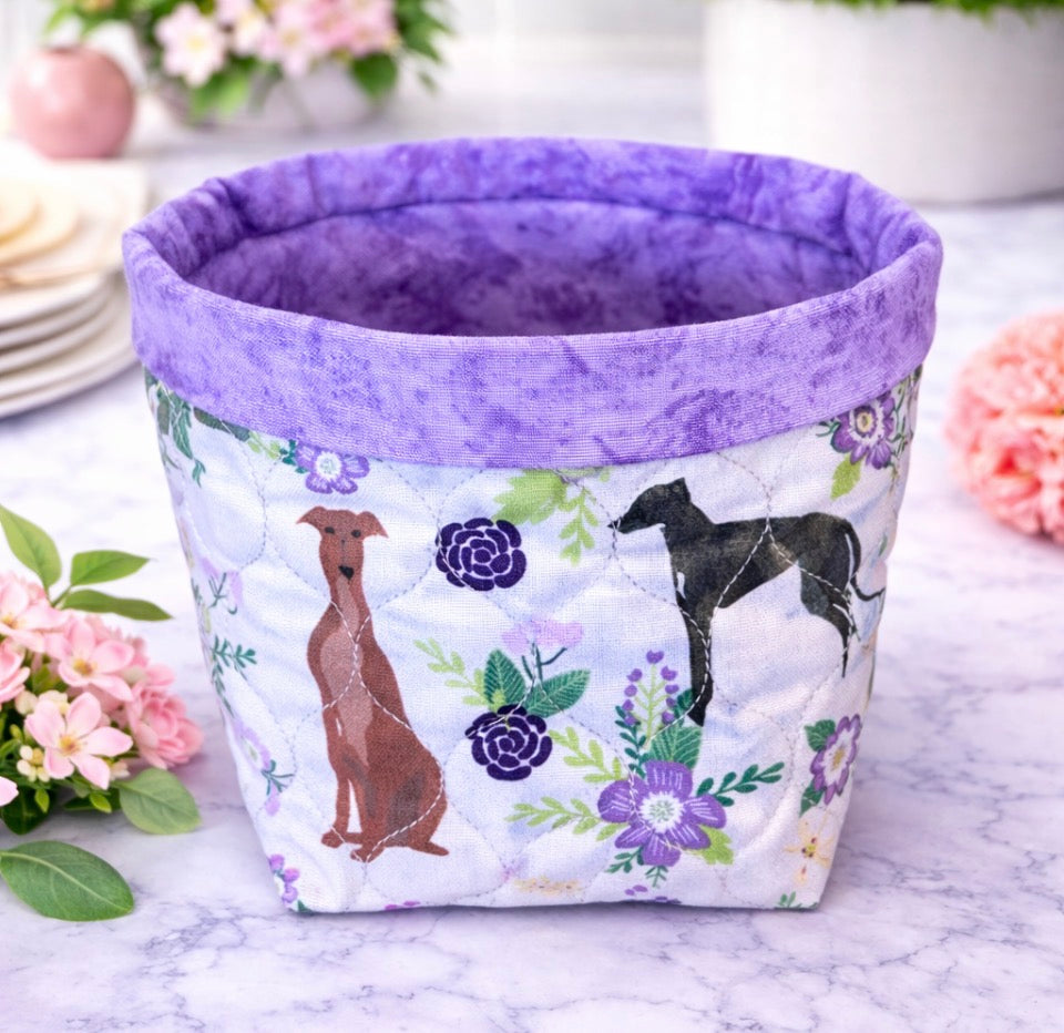 Greyhounds and Roses Lavender Mini Fabric Basket