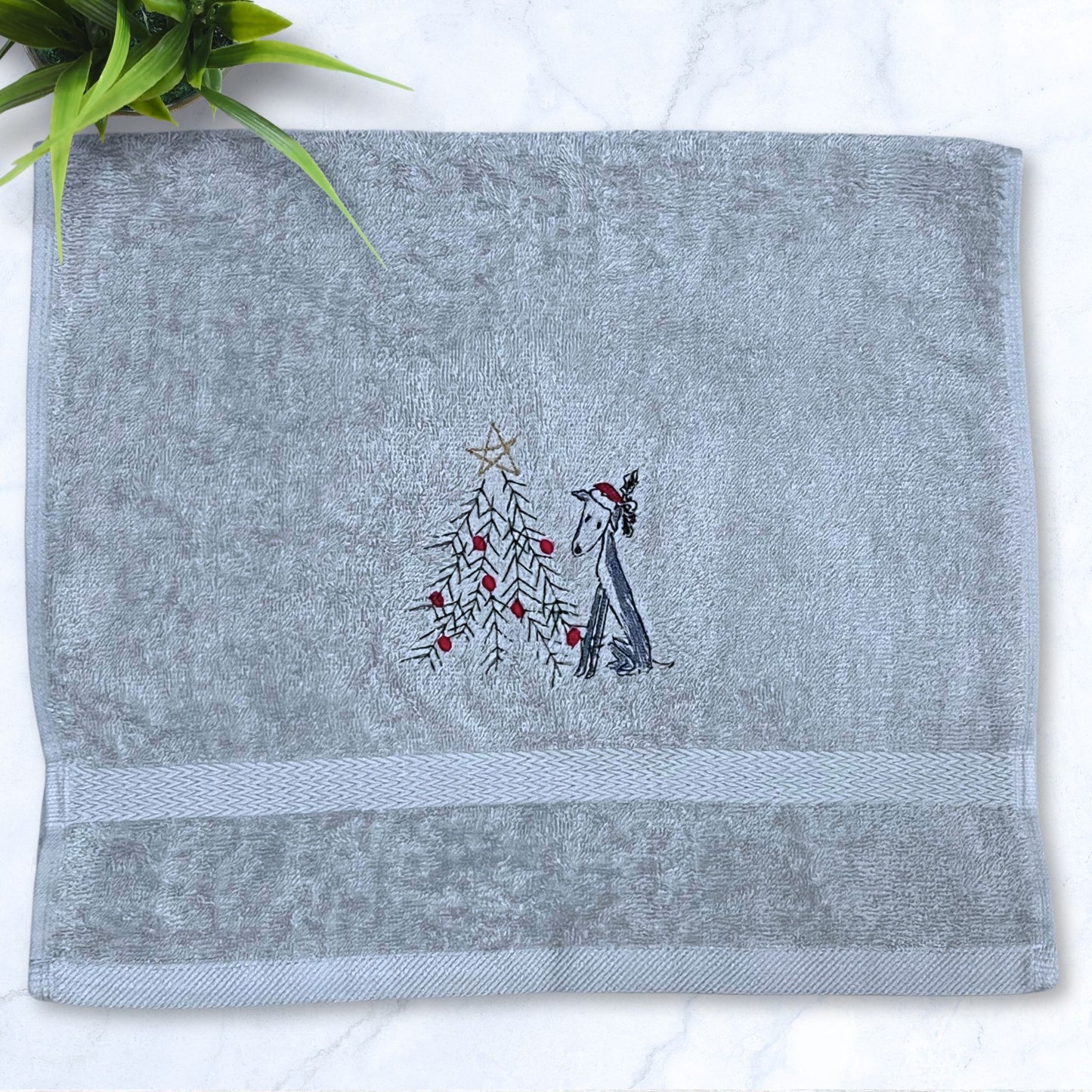 Oh Houndie Christmas Tree Iggy Whippet Greyhound Grey Hand Towel
