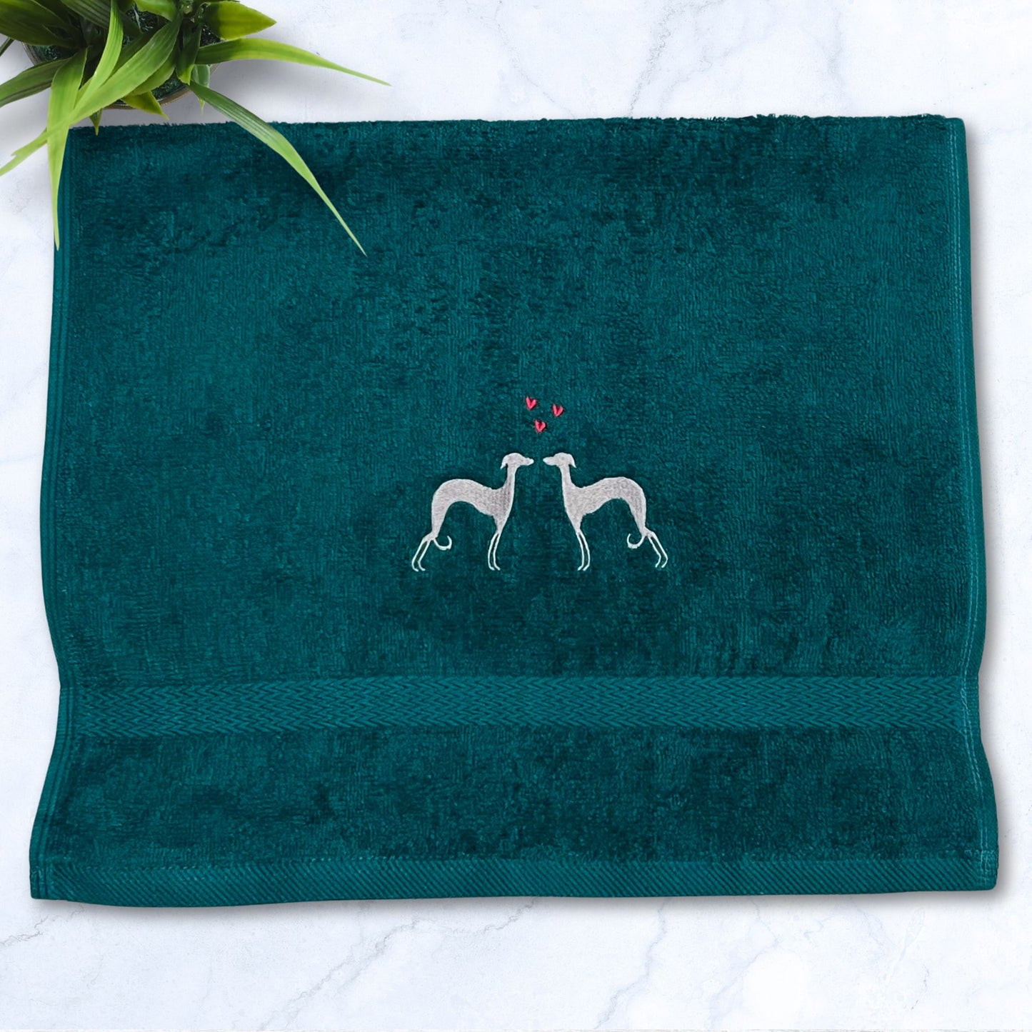Snoot To Snoot Iggy Greyhound Whippet Hunter Green Hand Towel