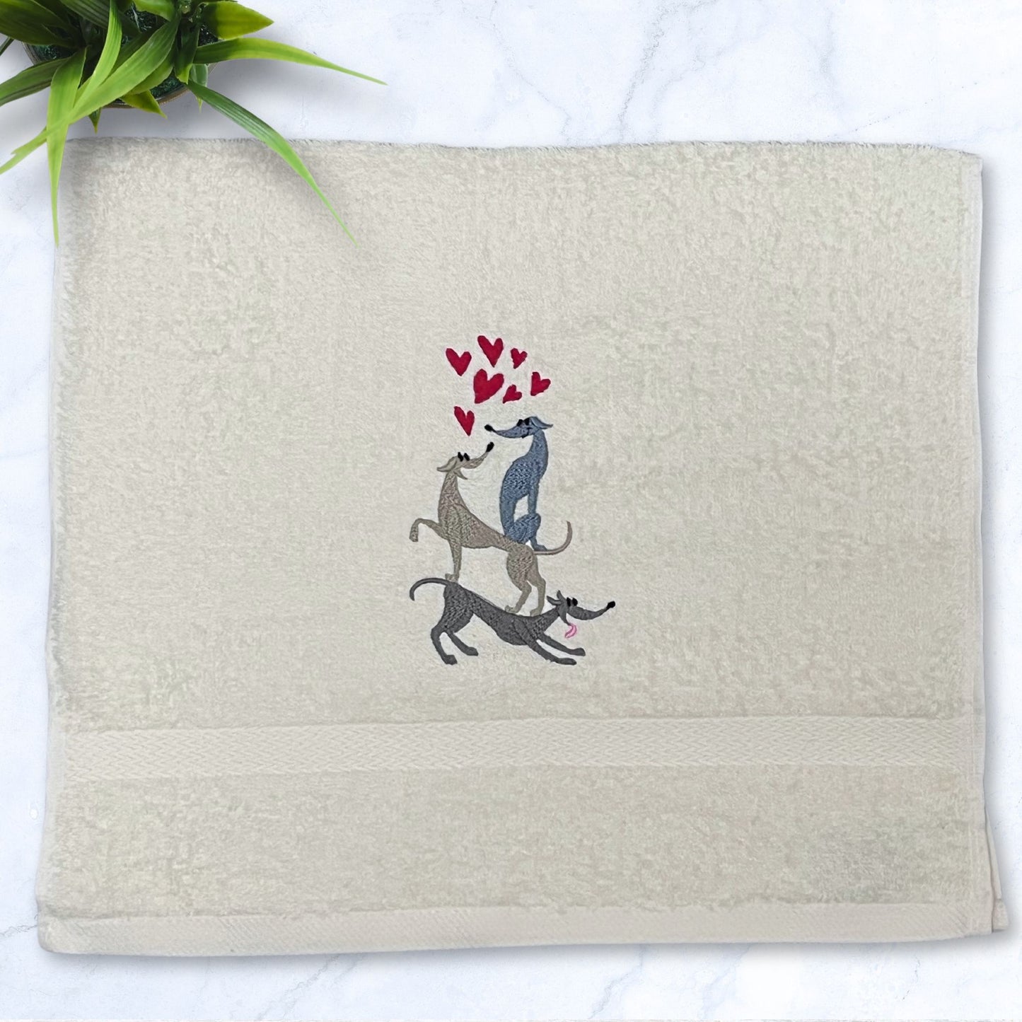 Stacked Hounds with Hearts Italian Greyhound Whippet Beige Hand Towel