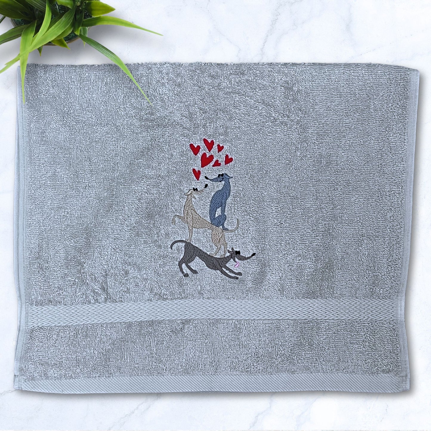 Stacked Hounds with Hearts Italian Greyhound Whippet Grey Hand Towel