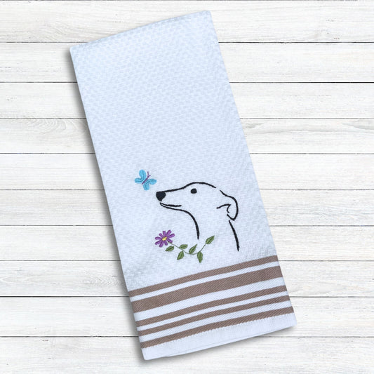 Butterfly Delight Greyhound Whippet Tan Stripes Kitchen Hand Towel