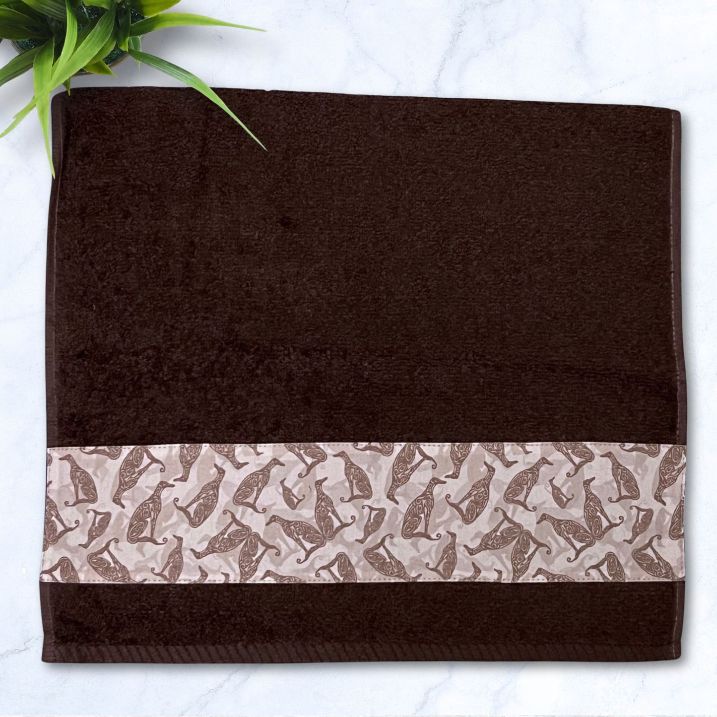 Deco Greyhounds Scattered Chocolate Hand Towel