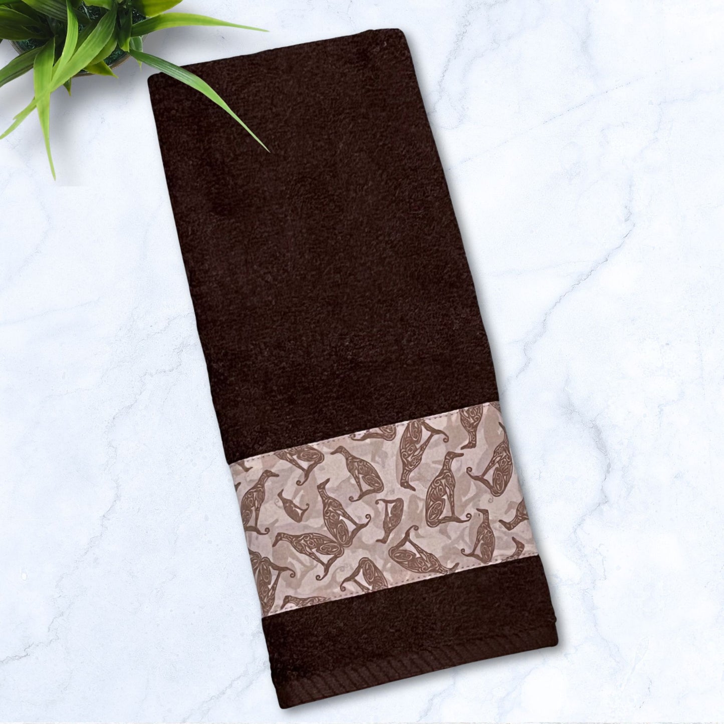 Deco Greyhounds Scattered Chocolate Hand Towel