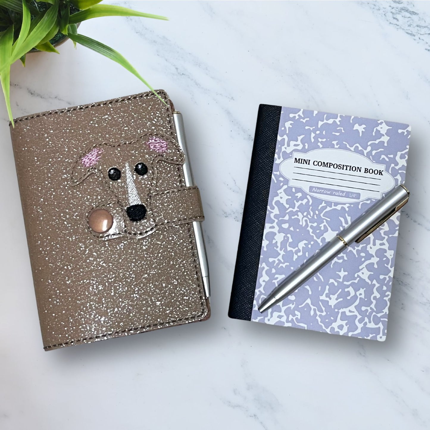 Mini Notebook Cover Caramel Sparkle Houndie Head with Blaze