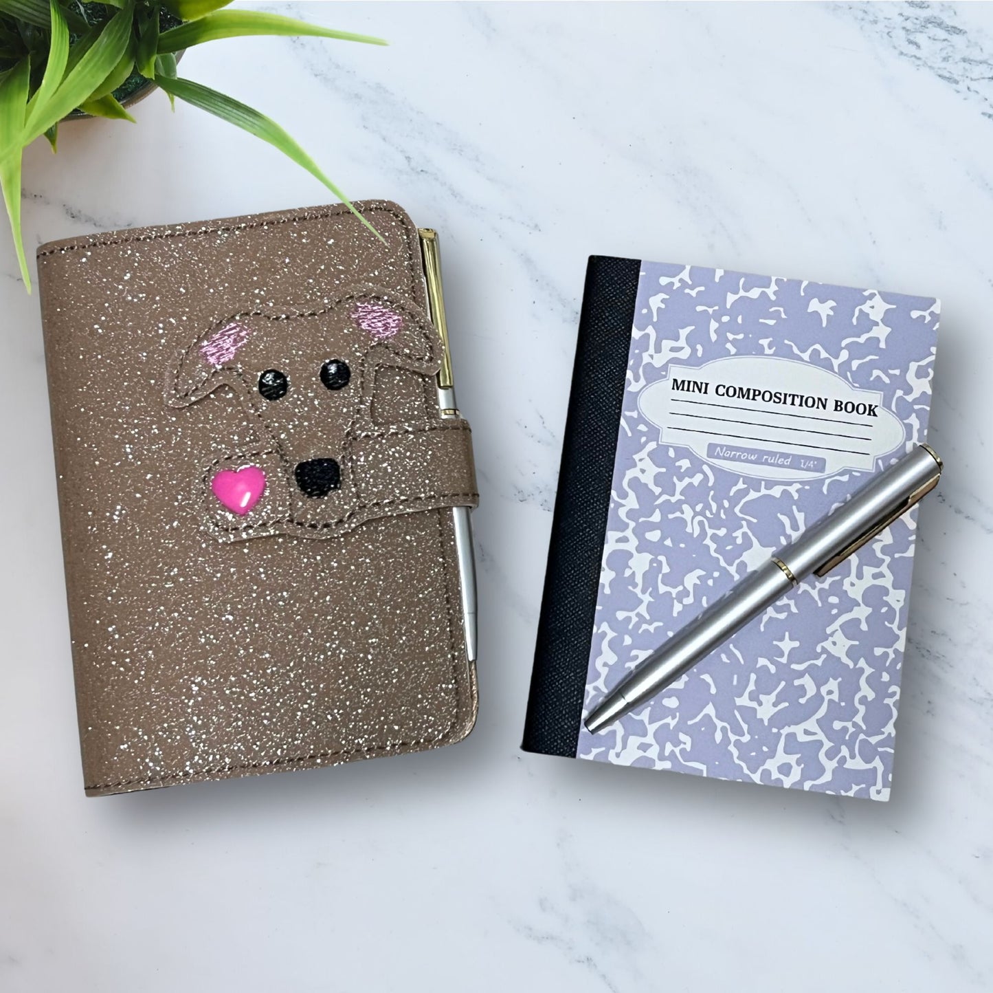 Mini Notebook Cover Caramel Sparkle Houndie Head with Heart Snap