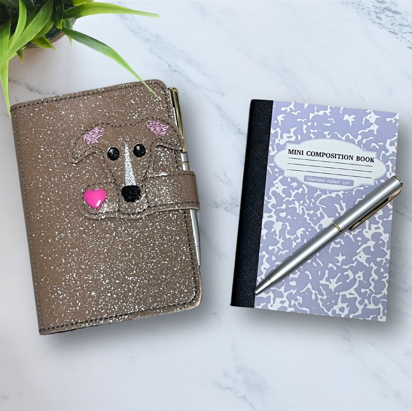 Mini Notebook Cover Caramel Sparkle Houndie Head with Blaze and Heart Snap