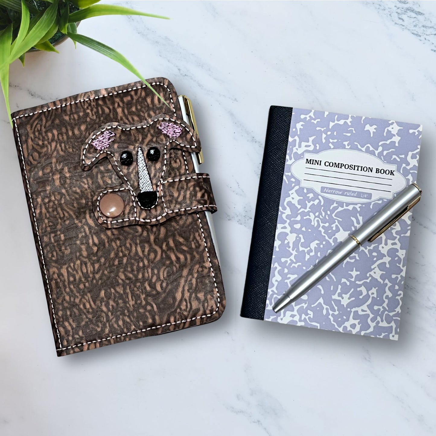 Mini Notebook Cover Copper Brindle Houndie Head with Blaze