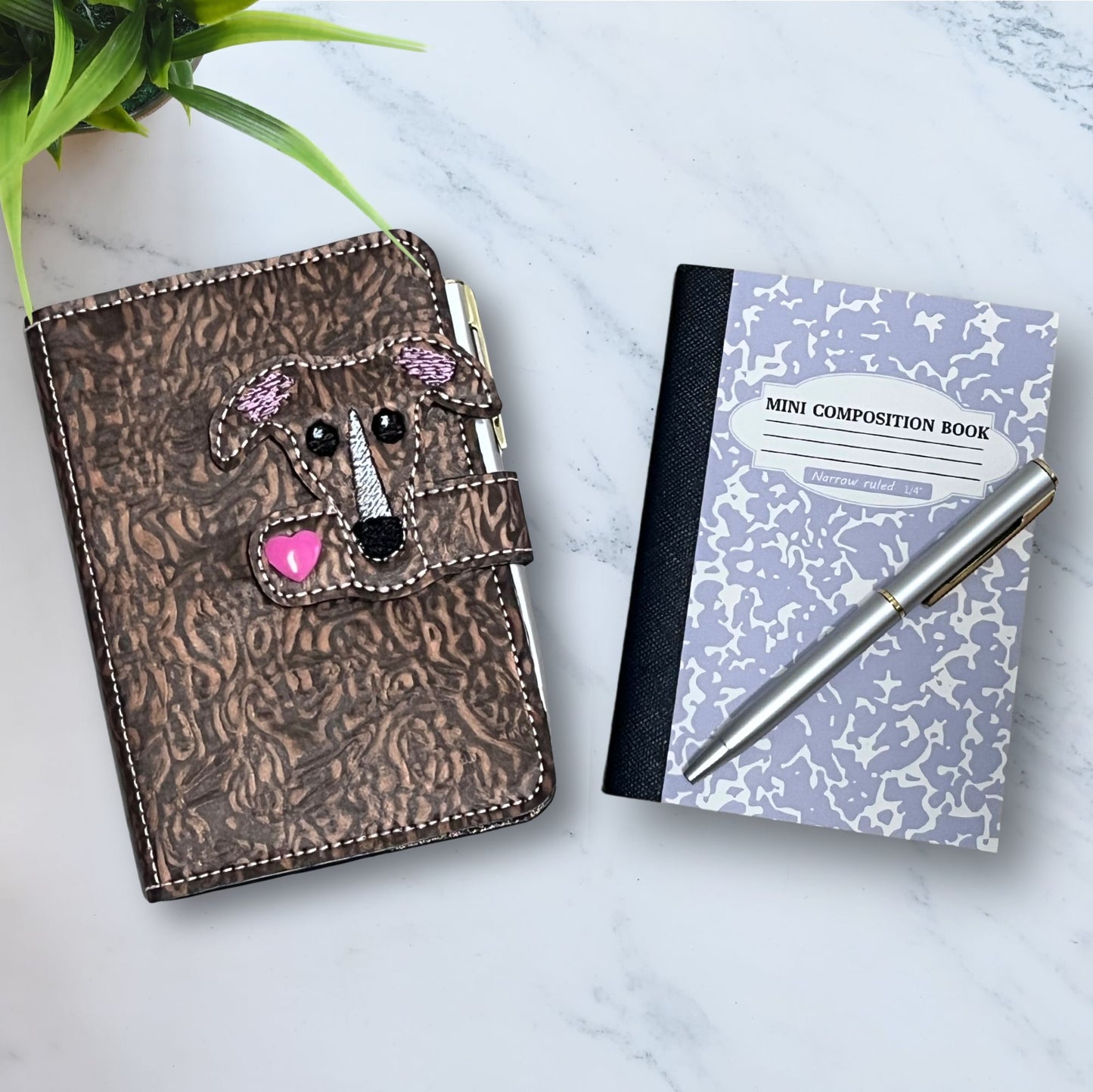Mini Notebook Cover Copper Brindle Houndie Head with Blaze and Heart Snap