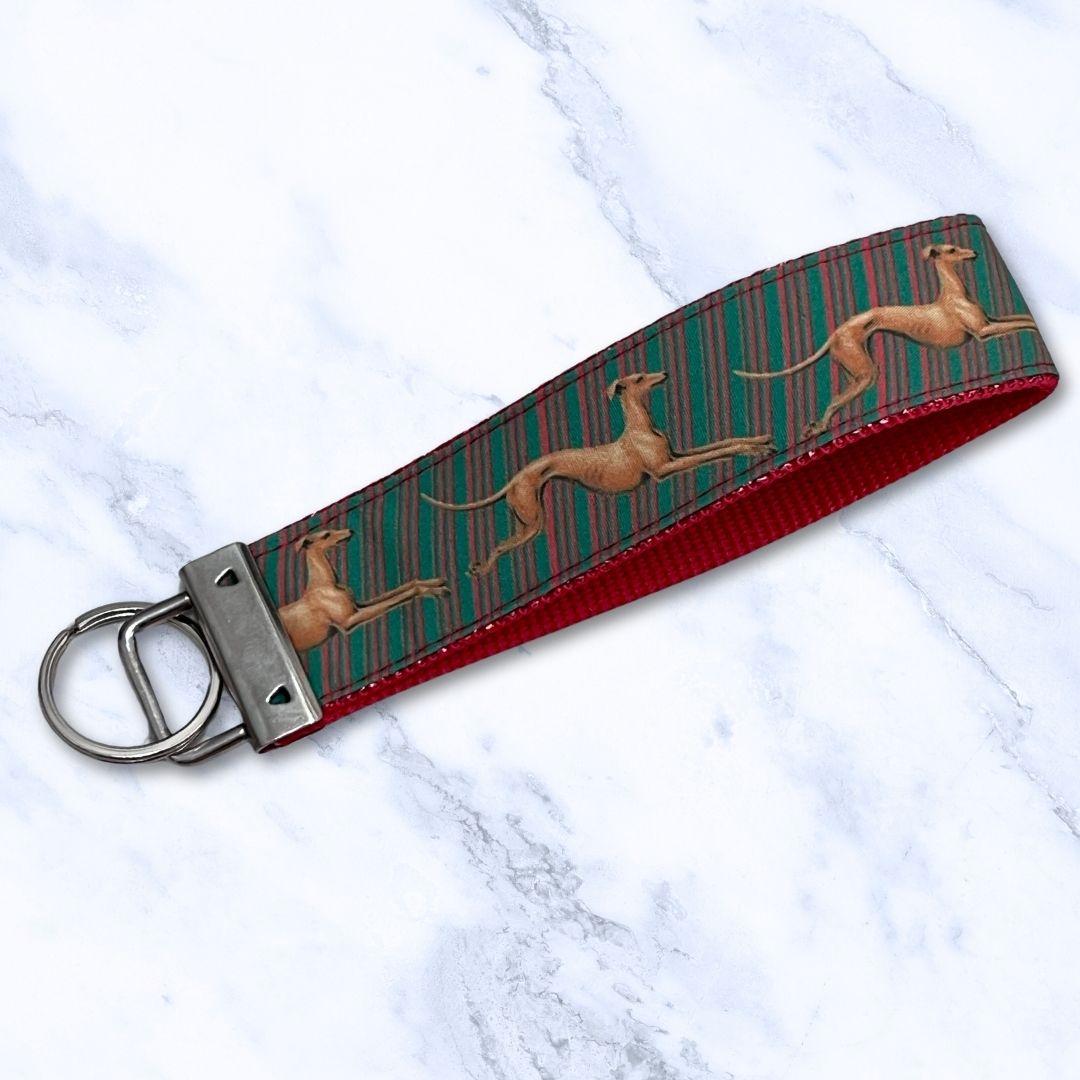 Key Leash Diagonal Stripe Hounds Green Red Sparkle