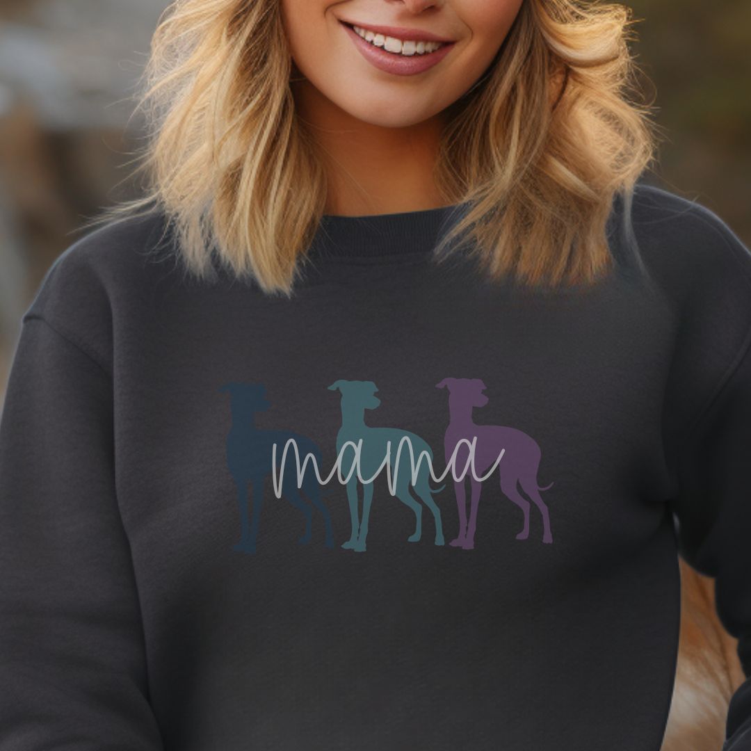 Iggy Mama Greyhound Whippet Galgo Cool Colors Italian Greyhound Unisex Crewneck Sweatshirt