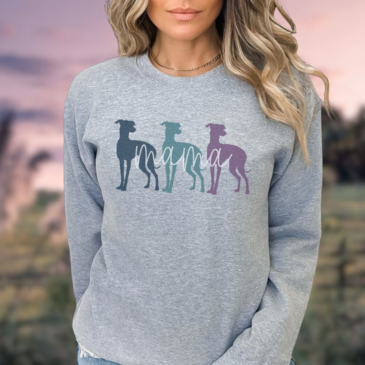 Iggy Mama Greyhound Whippet Galgo Cool Colors Italian Greyhound Unisex Crewneck Sweatshirt