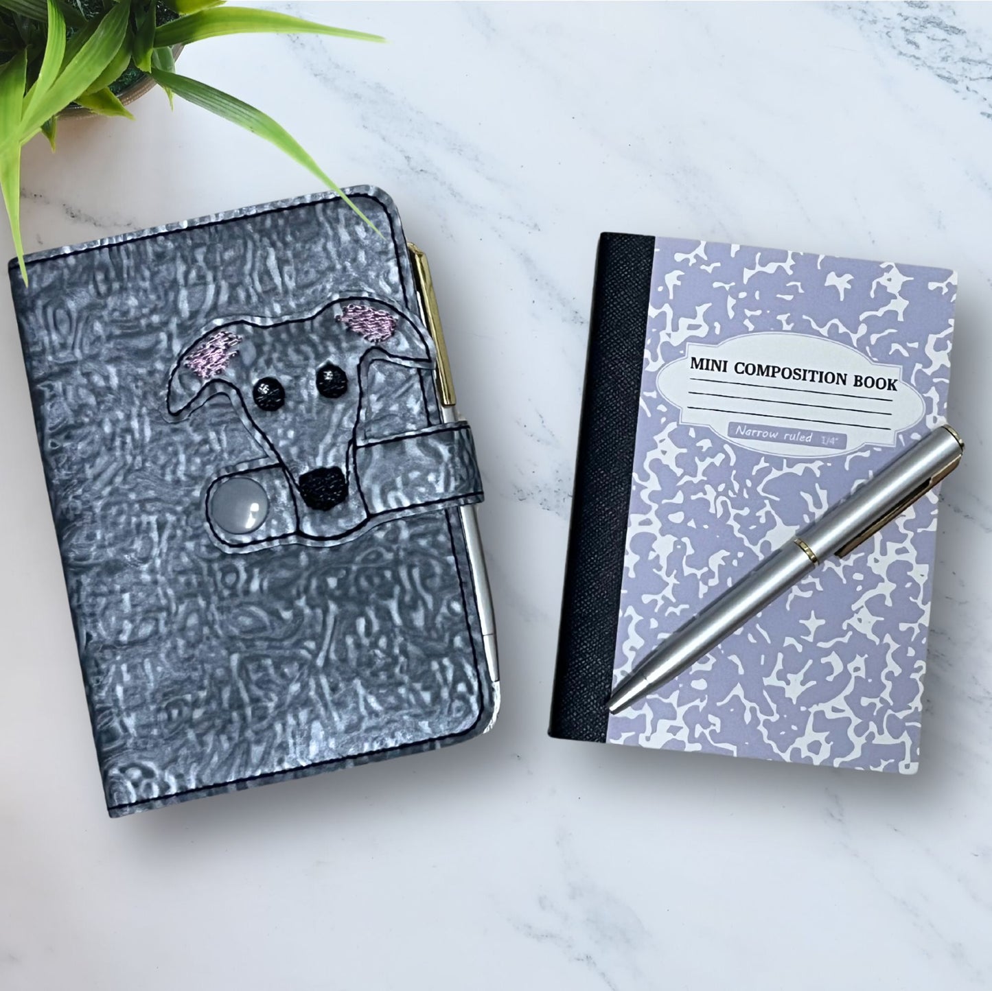 Mini Notebook Cover Dark Grey Brindle Houndie Head