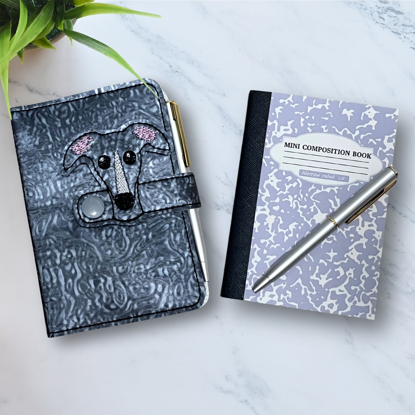 Mini Notebook Cover Dark Grey Brindle Houndie Head with Blaze