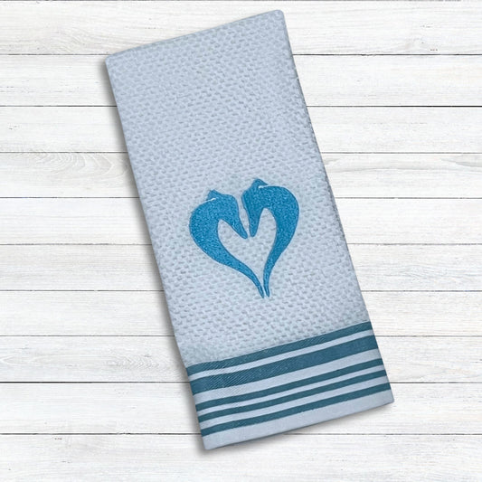 Heart Hounds Greyhound Whippet Turquoise Stripes Kitchen Hand Towel