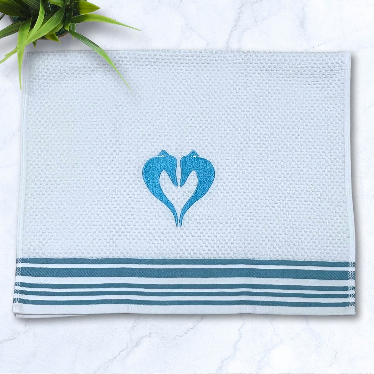 Heart Hounds Greyhound Whippet Turquoise Stripes Kitchen Hand Towel