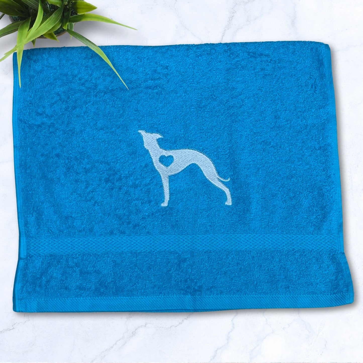 Iggy Heart Whippet Greyhound Turquoise Hand Towel