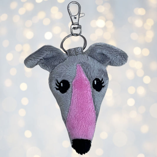 Houndie Head Tagalong Grey with Pink Blaze and Eyelashes
