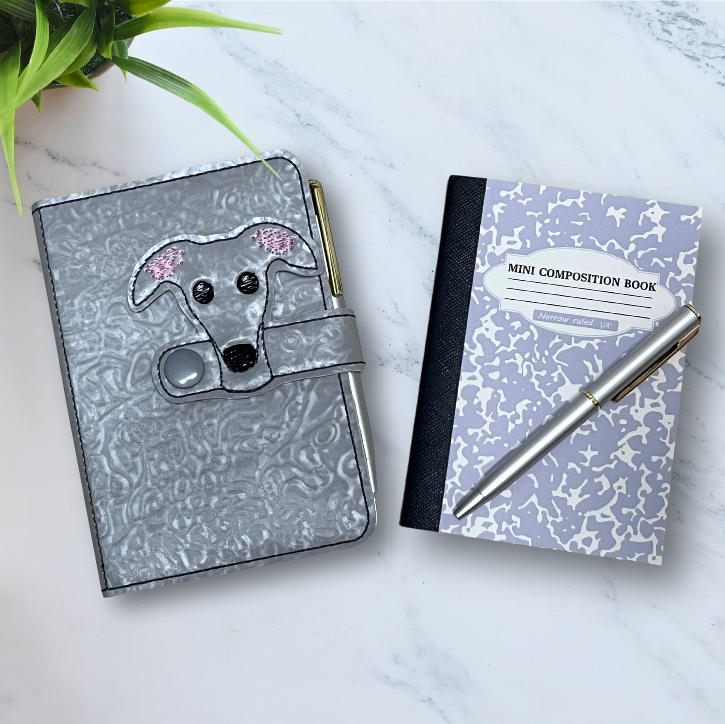 Mini Notebook Cover Light Grey Brindle Houndie Head