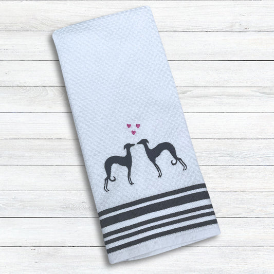 Snoot To Snoot Iggy Greyhound Whippet Grey Stripes Kitchen Hand Towel