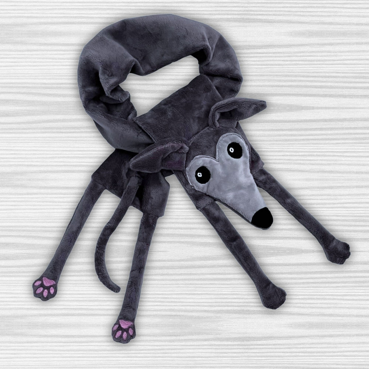 Houndie Cuddler Scarf Greyhound Whippet Grey With Silver Mask