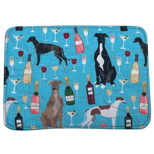 Mug Rug - Cocktail Canines Greyhound Whippet Quilted Hearts