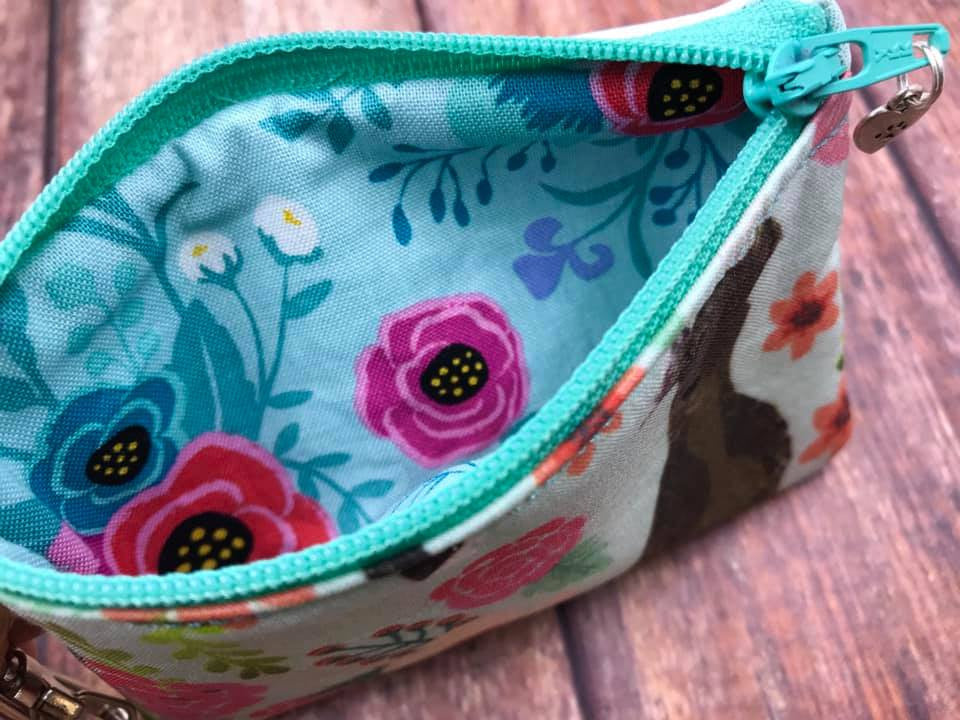 Garden Greyhound / Metallic Aqua Pleather Credit Card Zip Bag 4.5x3