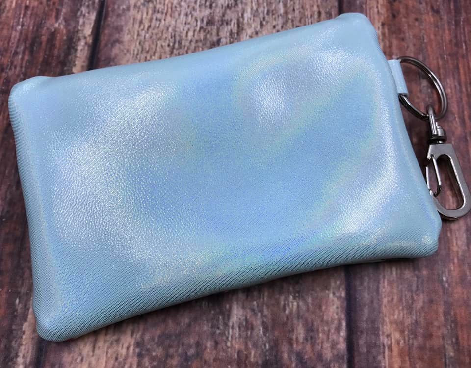 Garden Greyhound / Metallic Aqua Pleather Credit Card Zip Bag 4.5x3