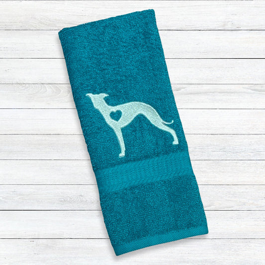 Iggy Heart Whippet Greyhound Teal Hand Towel