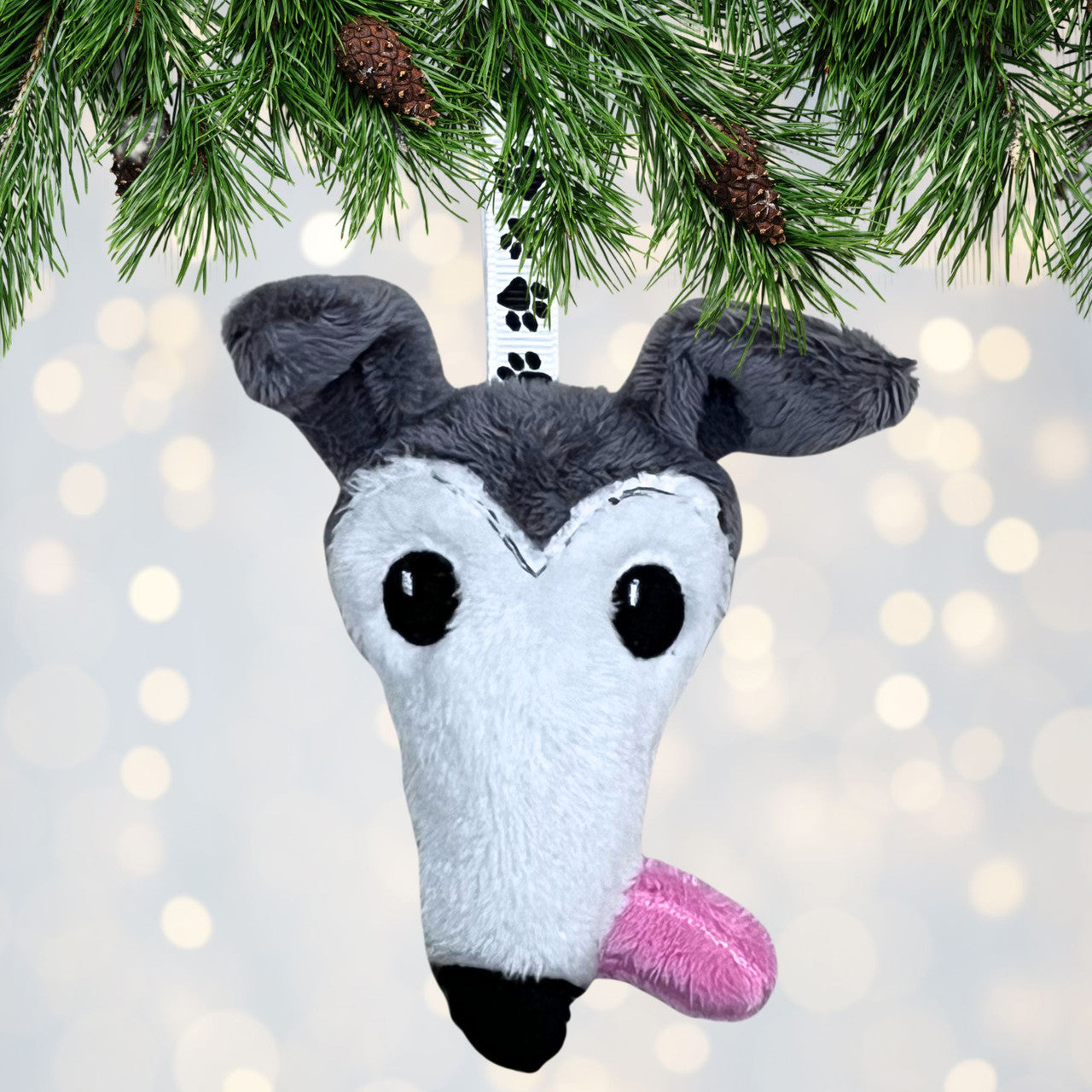 Houndie Head Ornament Grey with Mask and Tongue
