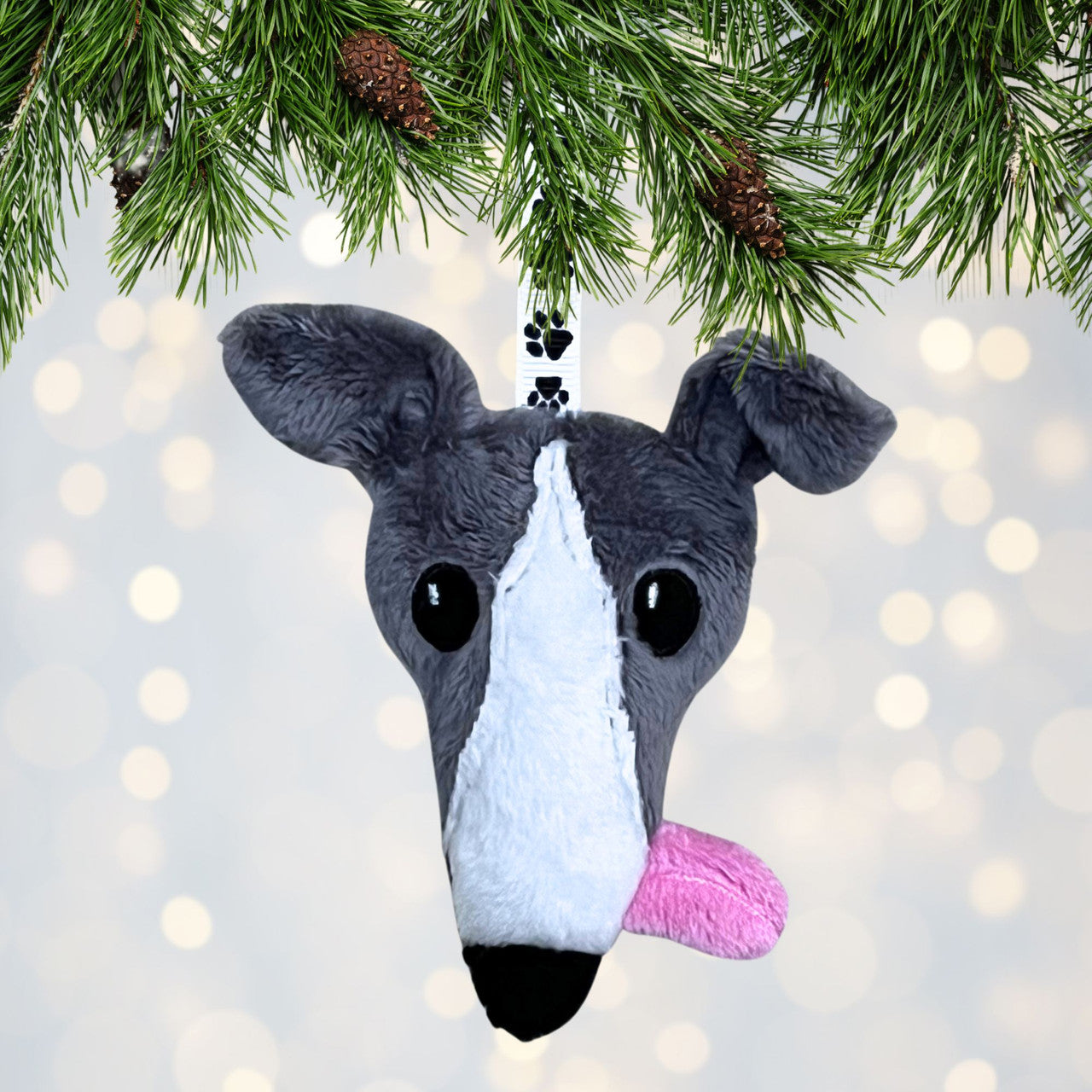 Houndie Head Ornament Grey with Blaze and Tongue
