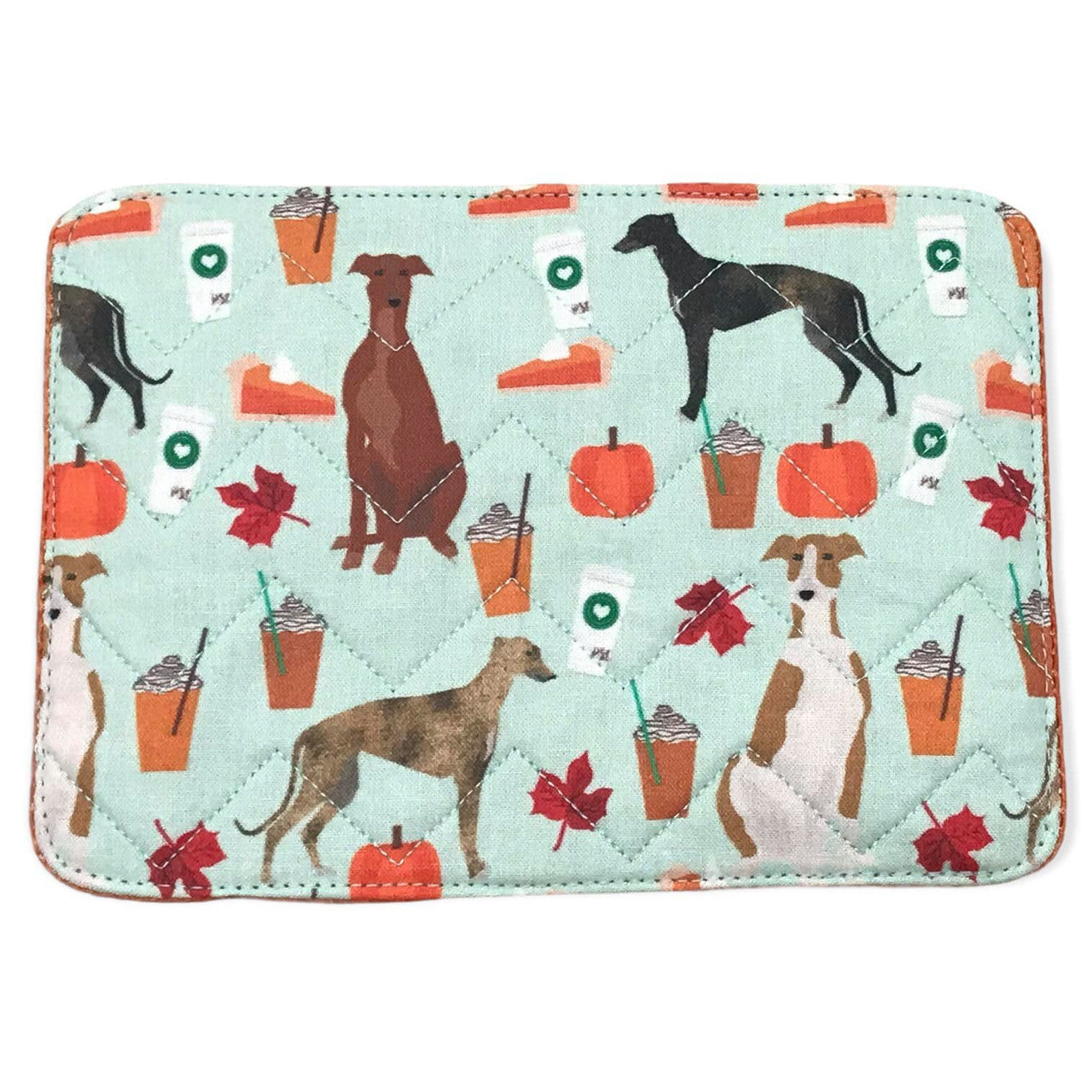 Mug Rug - Pumpkin Spice Hounds Aqua Quilted Chevron