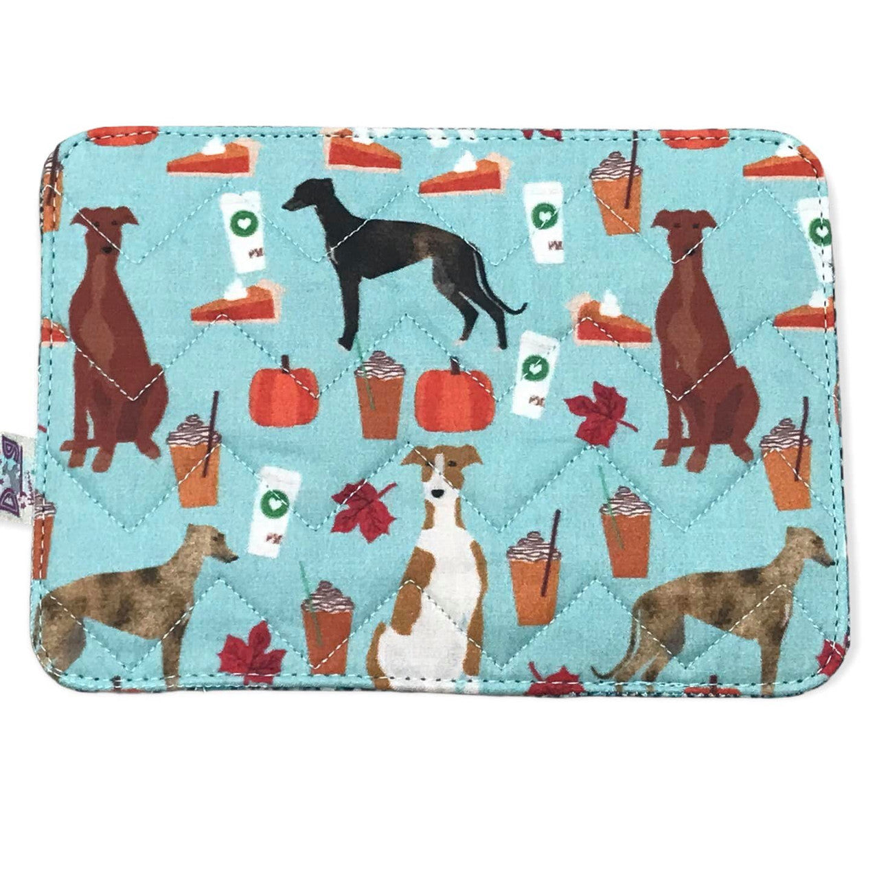Mug Rug - Pumpkin Spice Hounds Blue Quilted Chevron