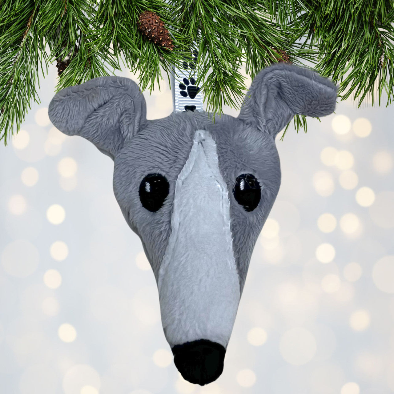 Houndie Head Ornament Light Grey with Blaze