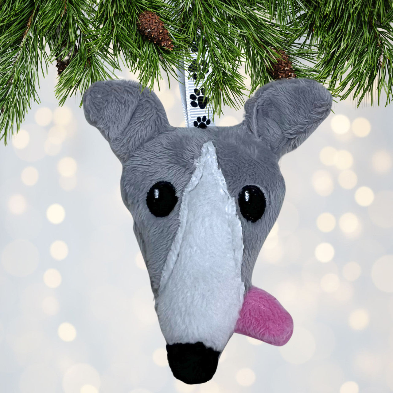 Houndie Head Ornament Light Grey with Blaze and Tongue