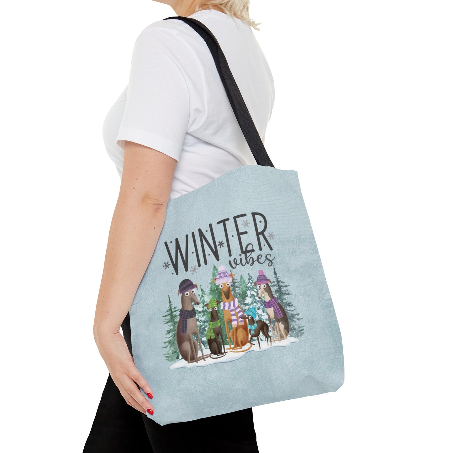 Winter Vibes Greyhound Iggy Whippet Tote Bag