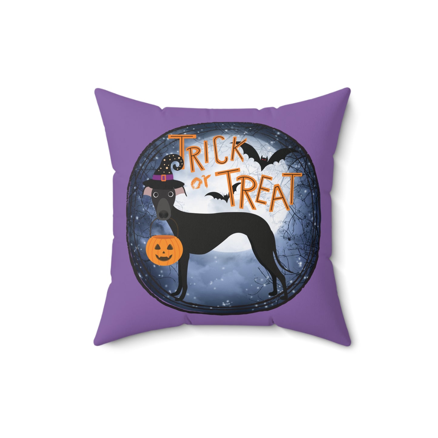 Light Purple Halloween Hound Trick or Treat Italian Greyhound Faux Suede Square Pillow