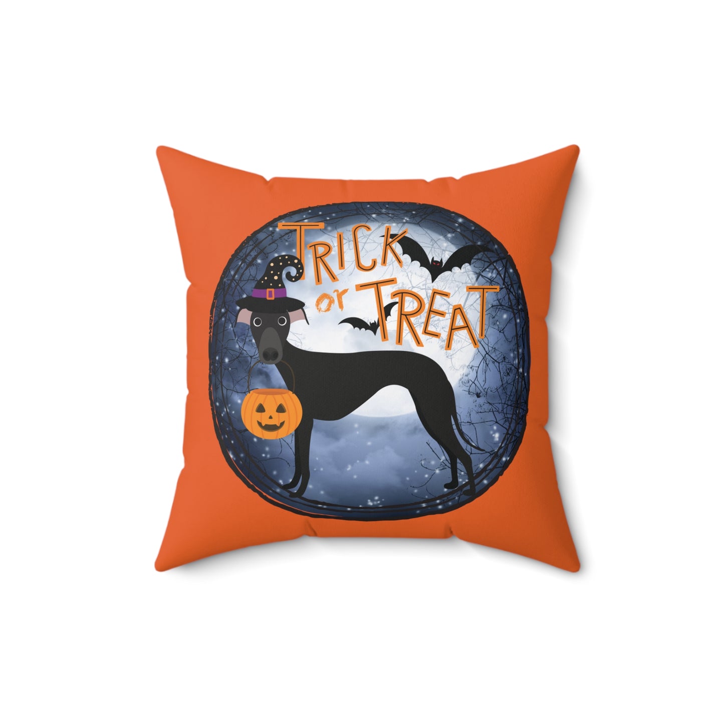 Orange Trick or Treat Halloween Hound Faux Suede Square Pillow