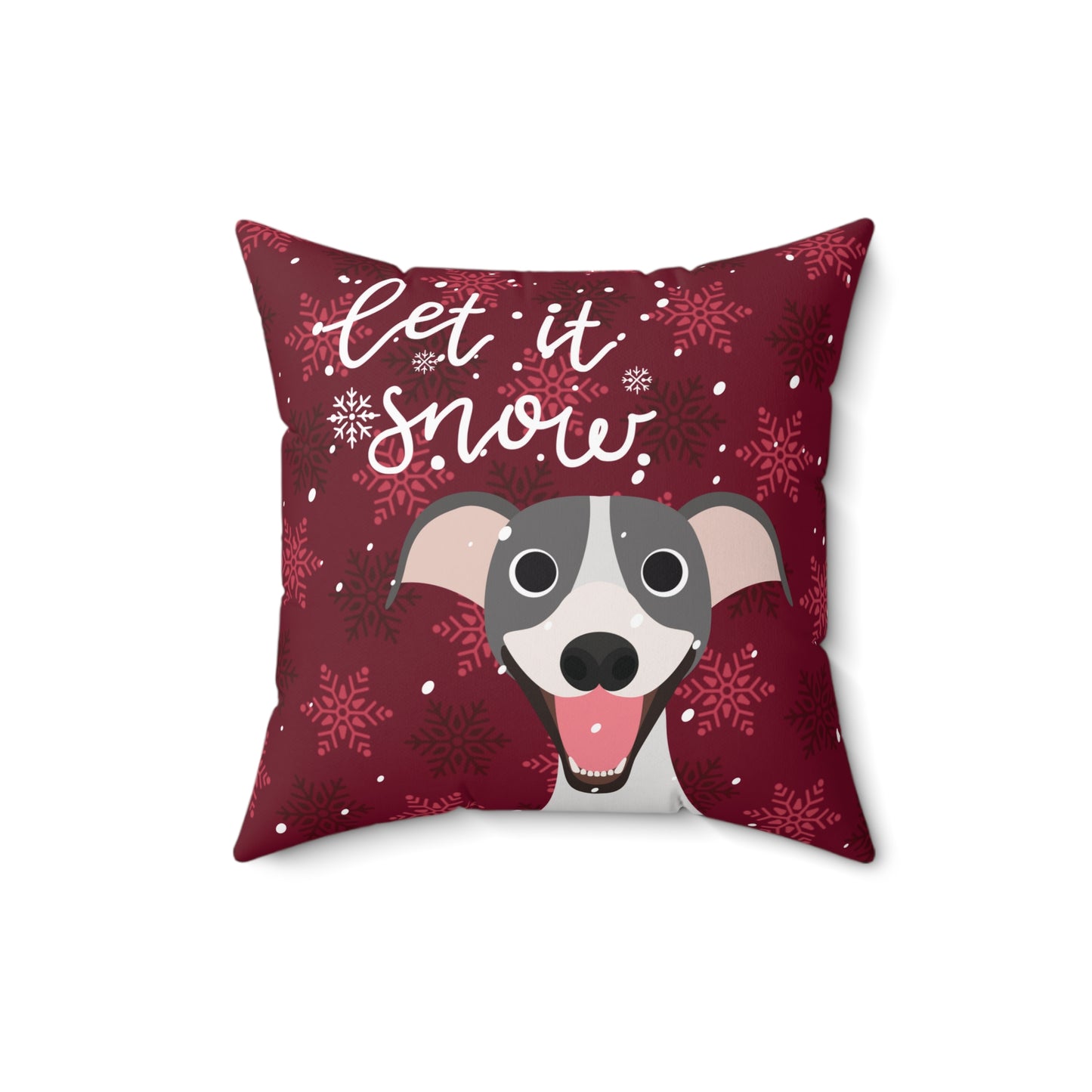 Let it Snow Greyhound Whippet Faux Suede Square Pillow