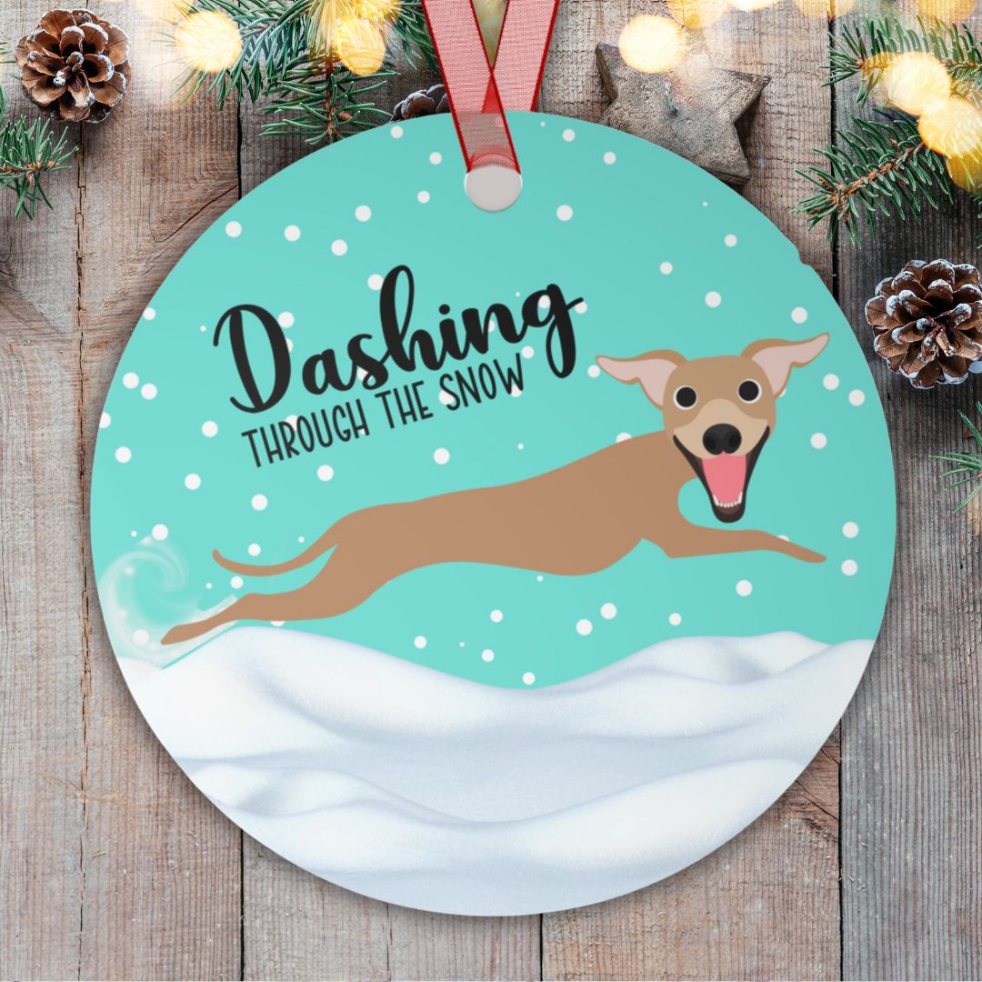 Personalized Dashing Through the Snow Greyhound Christmas Holiday Ornament
