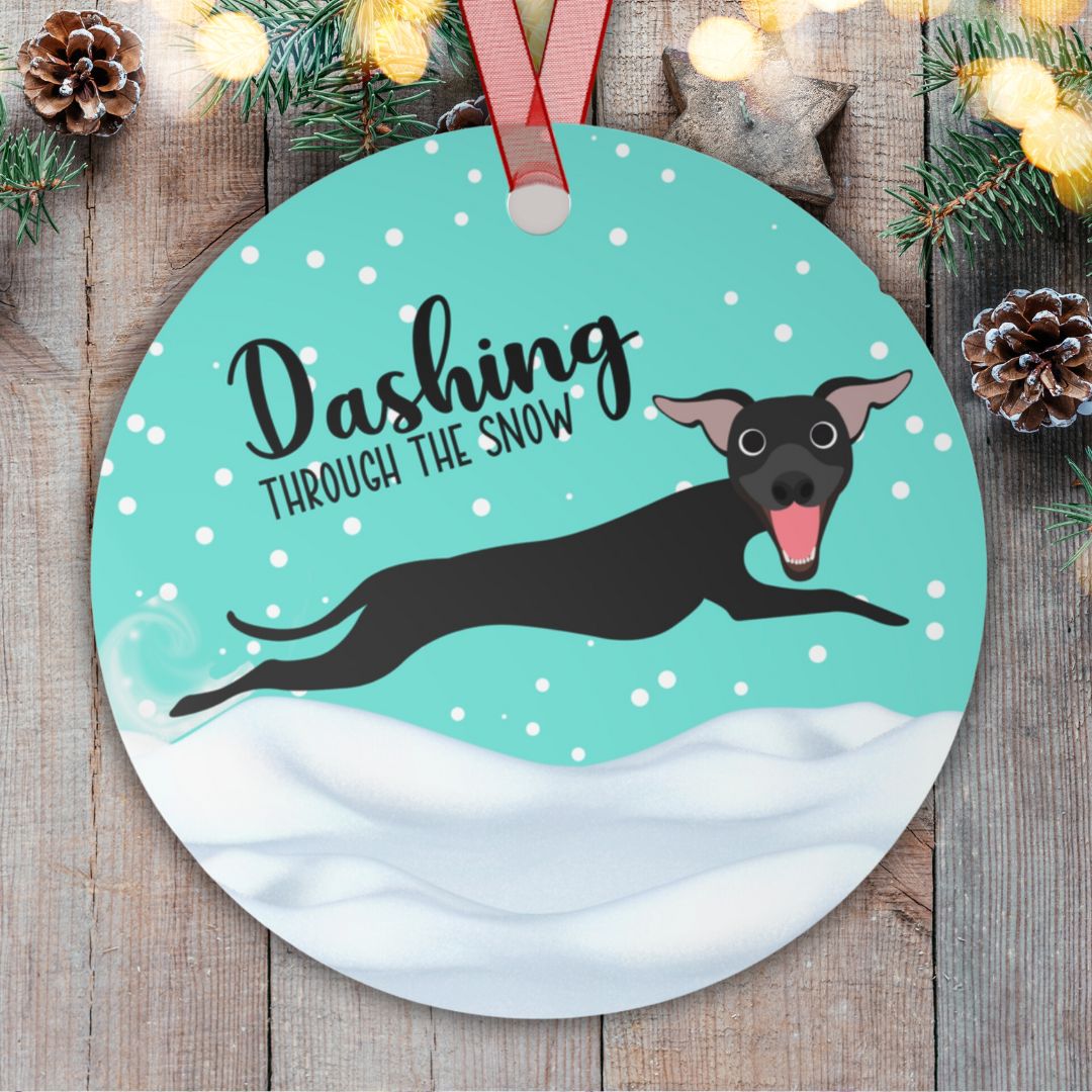 Personalized Dashing Through the Snow Greyhound Christmas Holiday Ornament