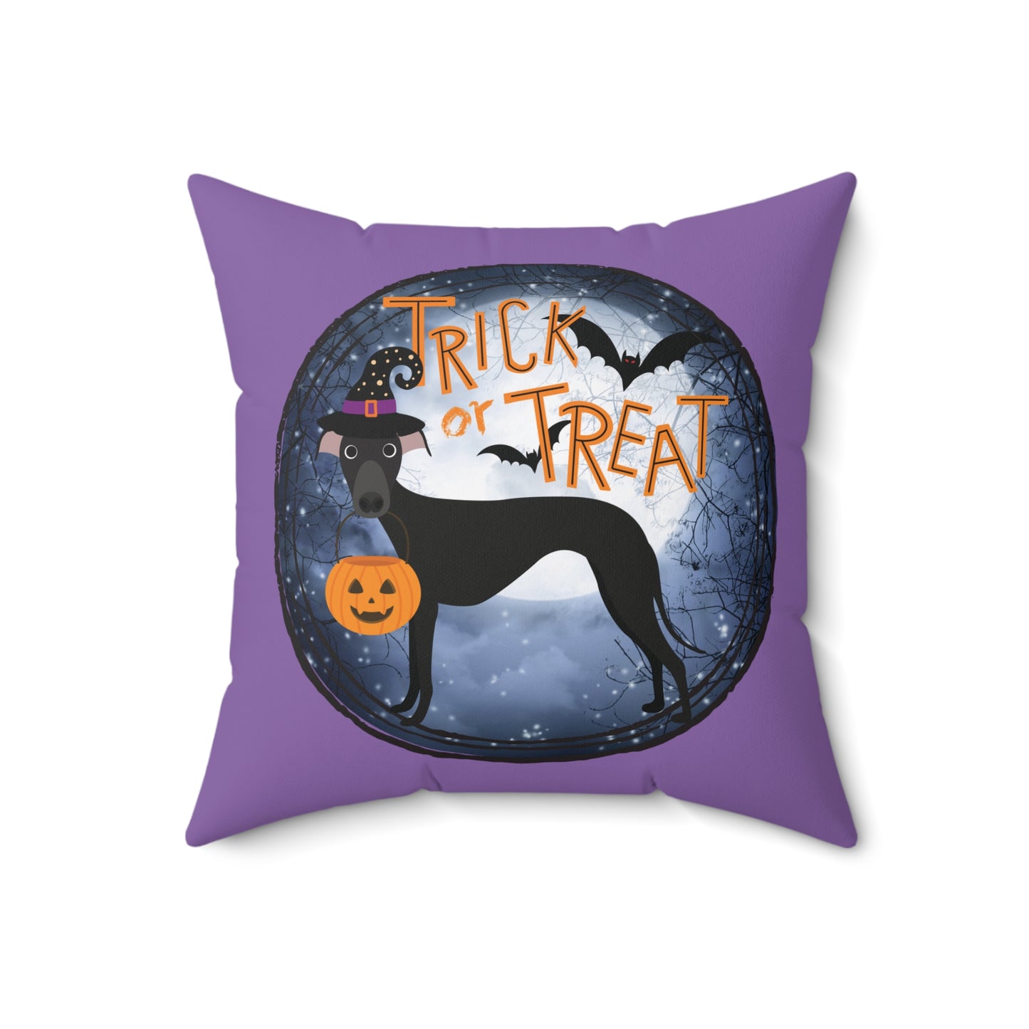 Light Purple Halloween Hound Trick or Treat Italian Greyhound Faux Suede Square Pillow