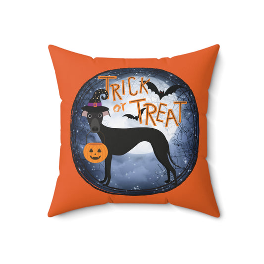 Orange Trick or Treat Halloween Hound Faux Suede Square Pillow