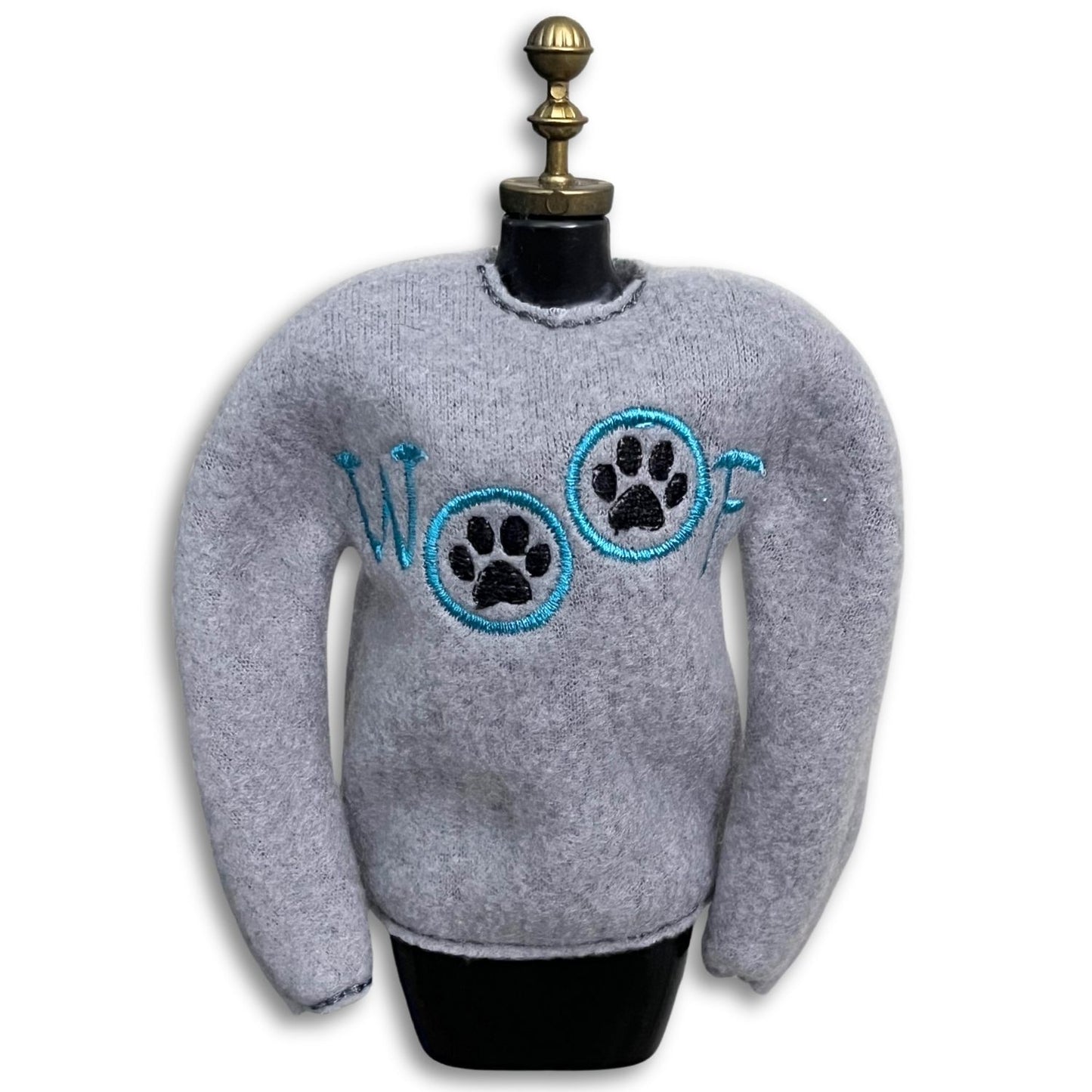 Elf Sweater Woof Paw Prints Grey